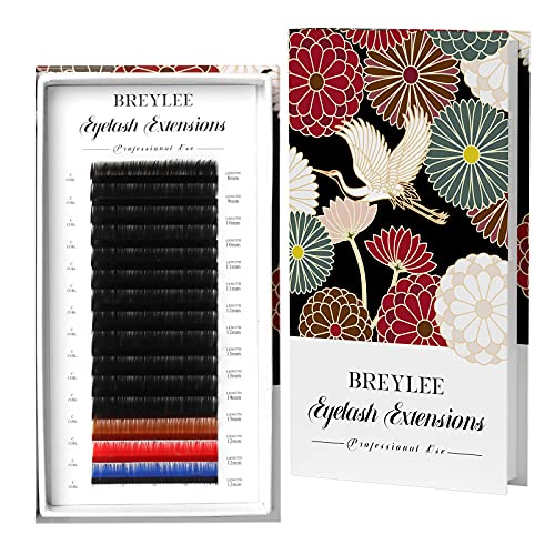 Eyelash Extension,BREYLEE Individual Eyelash Easy Fan Eyelash Silk Semi Permanent Extension Volume Lashes 15 Row 0.07 Thickness C Curl 8-15mm Mix Lash Extension Supplies For Salon Professional Use