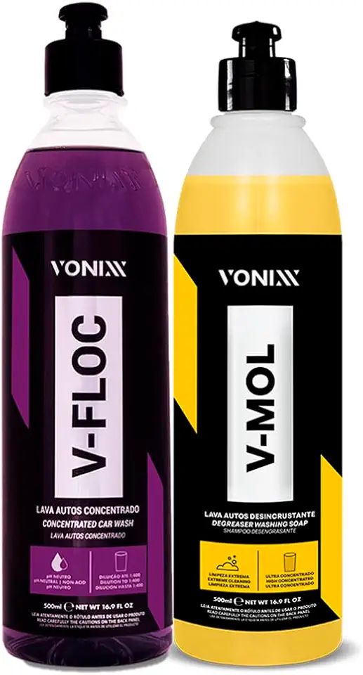 Kit Lavagem Automotiva Shampoo V-Floc 500ml + Desincrustante V-Mol 500ml Vonixx