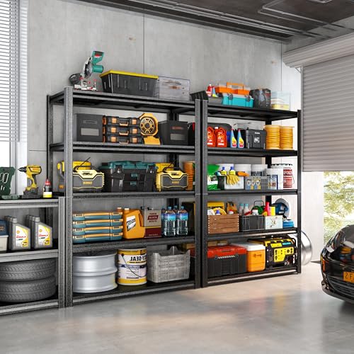 Image of PRESTELION 72 inch H Garage Shelving, 3000 lbs Heavy Duty Metal Storage Shelves with Reinforced Guardrail, 5-Tier Adjustable Utility Shelf for Warehouse, Pantry, Basement, 35.4 inch W x 15.7 inch D x 72 inch H