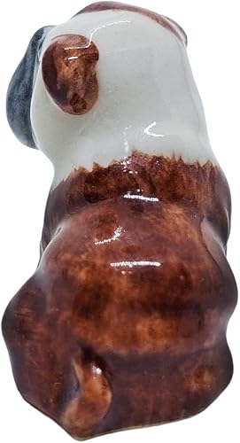 Miniatura 7 de Pequeña figura de bulldog blanco oscuro de 1 pulgadas de largo, color marrón oscuro, sentado y mirando a la izquierda, hecha a mano, pintada a mano,