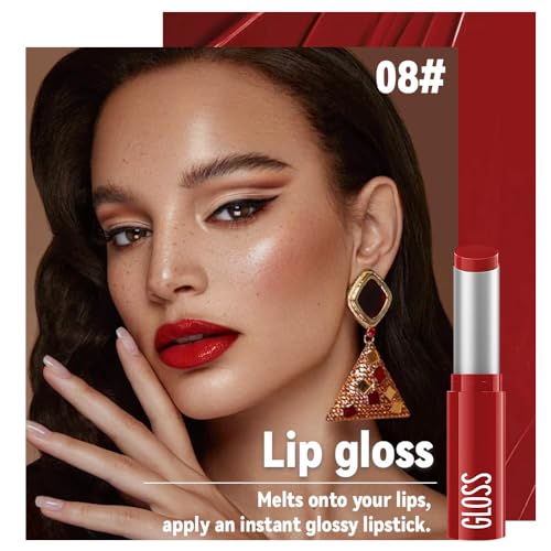 Image of 1Pc Ruby Red Butter Lipstick Tinted Lip Balm, Shine Moisturizing Plumper Lipstick for Women, Natural Nourishing Hydrating Lip Gloss Stain for Dry Lips, Lightweight Lip Liner Care Vegan Makeup
