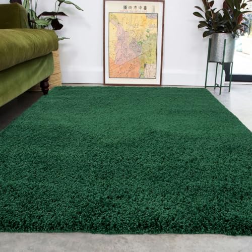 Large Luxury Thick Pile Emerald Green Shaggy Living Room Area Rug Soft Plush Forest Cozy Carpet Durable Stain Resistant Bedroom Hallway Bathroom Rugs 200cm x 290cm