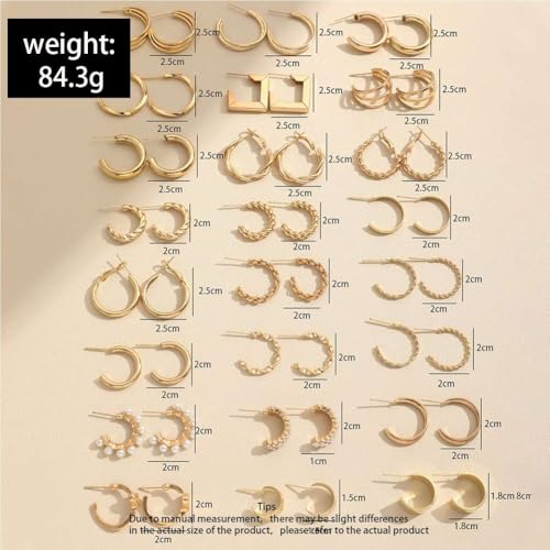 24 Pairs Gold Hoop Earrings Set For Women Multipack, Hypoallergenic Chunky Chain Twisted Hoop Earrings Pack, Fashion Dangle Earrings Jewelry For Gift3