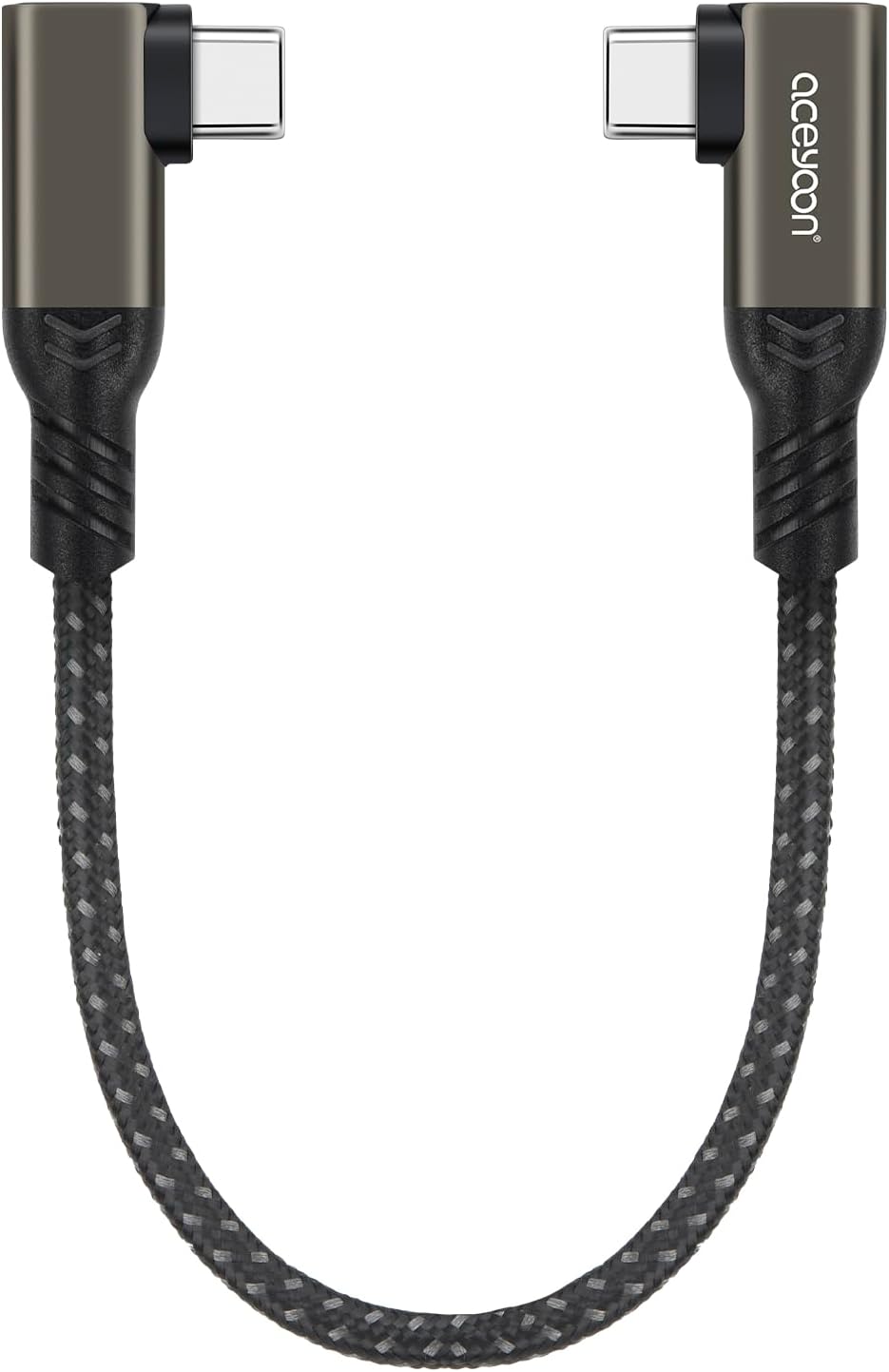 aceyoon 240W Short C to C Cable 20cm, Double Elbow QC 4.0 Fast Charging & Data Sync Small Right Angle Nylon Braided Type C for iPhone 17 16 15, for Galaxy S24 S23