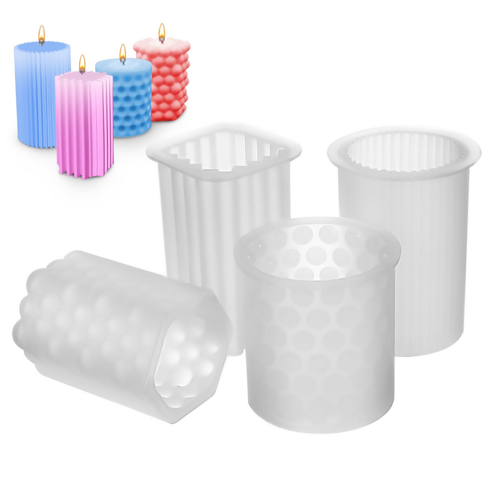 NUOBESTY 20pezzi Stampo Per Candele Silicone Kit Per Creazione Candele Flessibili e Riutilizzabili Mould Pilastro Con Superficie Liscia e Facile Da Rimuovere