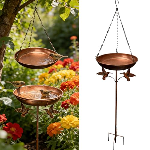 Beafaeur Abreuvoir Oiseaux,Bain Suspendu pour Oiseaux,Bain d'oiseaux Abreuvoir Exterieur(∅ 24cm),avec Socle à 5 Pattes Anti-Basculement et Chaîne,Bains...