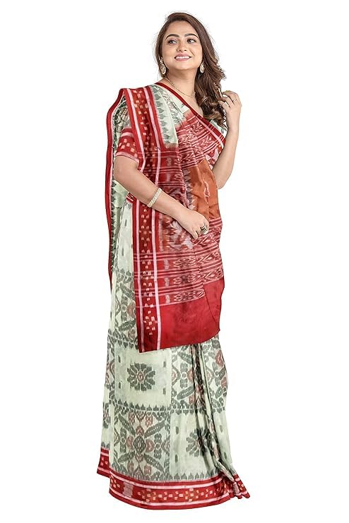 Image of Ikat Women's Cotton Saree, Handmade Pure Cotton Khandua Saree, Ikkat Orissa Traditional Handloom Saree without Blouse