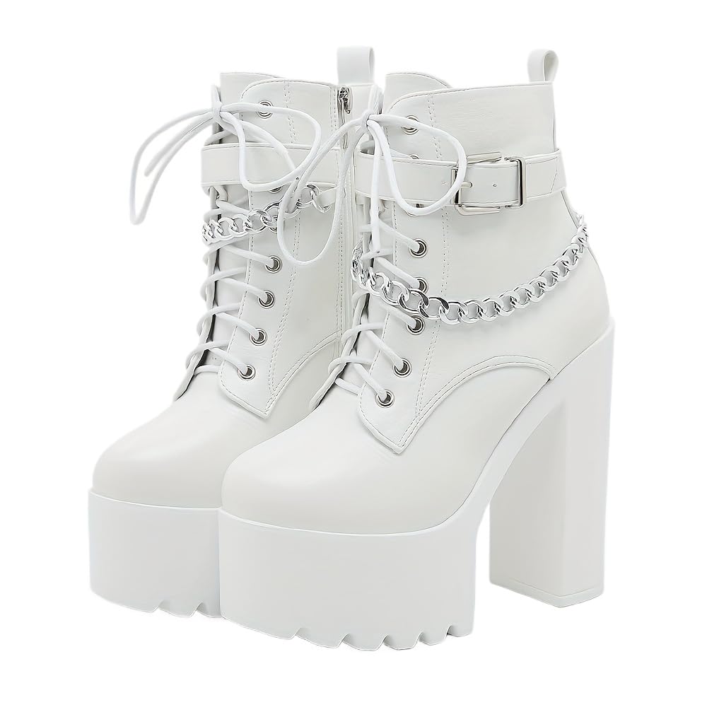 Womens Punk Rock Chunky Platform Gothic Edgy Rave Boots with Zipper Closure Durable Non-Slip Shoes for Concerts Parties