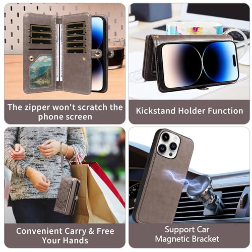 Coque iPhone 14 Pro protection intégrale étui fermeture éclair et porte-cartes