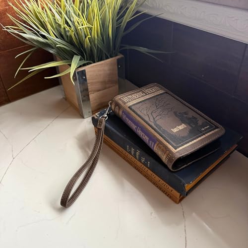 Image of Women's Bifold Wallet Wuthering Heights Book Wristlet, Brown 7 Inch