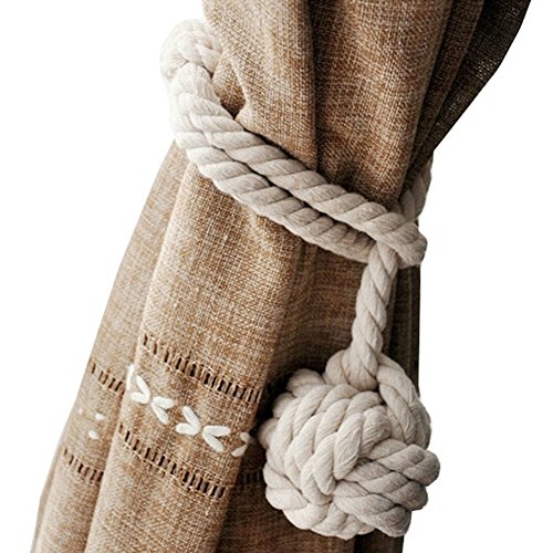Loghot Hand Knitting Curtain Rope Cord Rural Cotton Tie Backs with Single Ball (Beige)