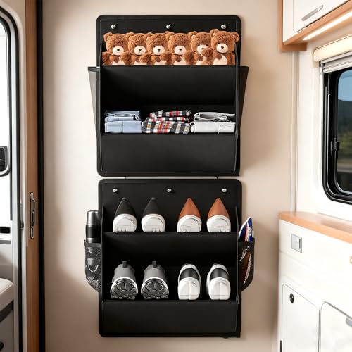 Nuoyiman 2-Pack Motorhome Shoes Storage RV Over the Door Shoe Rack with Deep Pockets Wall Hanging Shoes Holder for Camper Motorhome Caravan Camping Accessories Organizers Solution Black