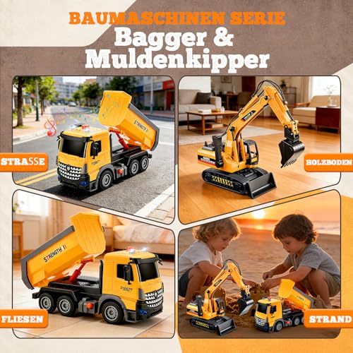 EUCOCO Kinderspielzeug ab 3 4 5 6 7 8 Jahre, LKW Autotransporter Bagger Spielzeug ab 3-8 Jahre Junge Mädchen Geschenk Junge 3-8 Jahre Baustellenfahrzeuge Kinder Geburtstagsgeschenk Junge 3-8 Jahre