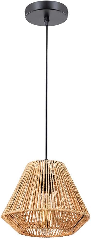 Lustre cuisine ronde en rotin tressé et plafonniers luminaires vintage