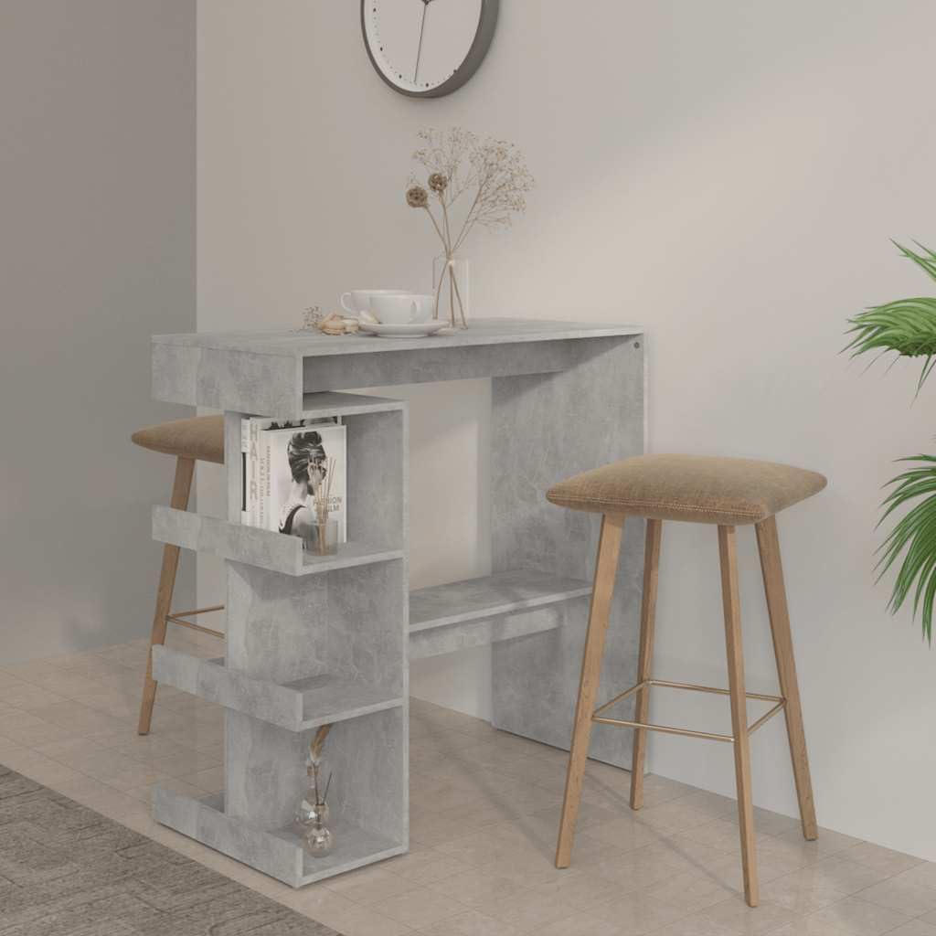 vidaXL Tavolo Bar con Ripiani Grigio Cemento 100x50x101,5cm Truciolato