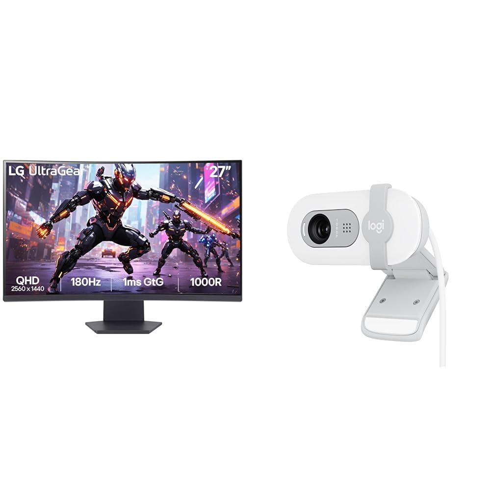 LG 27GS60QC-B Ultragear Curved Gaming Monitor, 27-Inch QHD (2560x1440), 180Hz 1ms 1000R AMD FreeSync HDR10, HDMI x 2 DisplayPort Borderless Design + Logitech Brio 100 Full HD 1080P Webcam-image-36