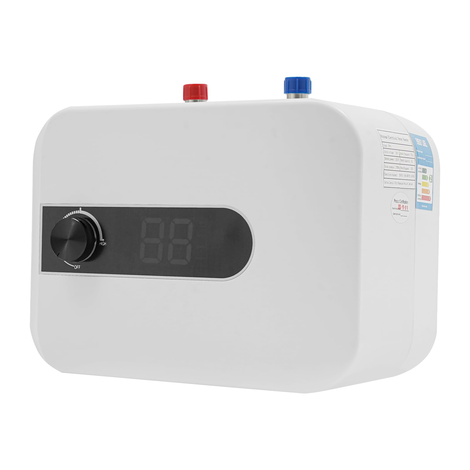 Mały zbiornik bezciśnieniowy 1500 W, bojler dolny 6 l, zbiornik ciepłej wody, bardzo kompaktowy, bojler z przyciskiem regulacja temperatury, mały zbiornik elektryczny z cyfrowym wyświetlaczem LED
