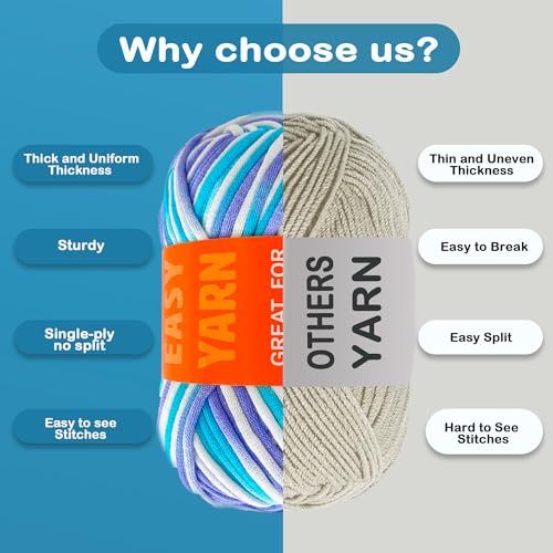 Image of 3.5Oz Beginner-Friendly Yarn for Crocheting and Knitting;Worsted-Weight Medium #4;Cotton Blend Yarn for Beginners with Easy-to-See Sitches,Great for Amigurumi DIY (Azure Wave,1 Skein)