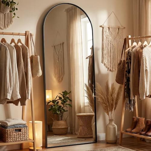 Image of 16 inchx59 inch Arched Full Length Mirror, Aluminum Frame Wall Mirror with Stand