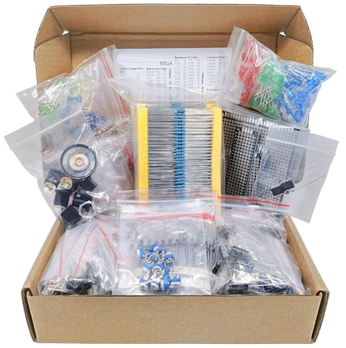Image of Electrobot Mega Electronic Component Kit Assortment, Capacitors, Resistors, LED, Transistors, Diodes, 1n270 Germanium, DC Jacks, opamp, PCB, Speaker, 1900 pcs