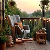 MEUBLE Cosy Schaukelstuhl Garten, Relaxsessel für überdachte Terrasse und Balkon, Skandinavisches Design mit Holz und Metallfüßen, Stoff Nicht wasserdicht