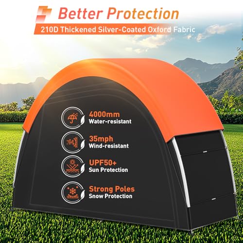 Image of Upgraded Bike Tent with Rain Cover, Portable Outdoor Storage Shed for 2-3 Bikes, 210D Oxford Fabric PU4000 Waterproof, Bike Shed /Bike Cover for Motorcycles, Garden Tools, Lawn Mower