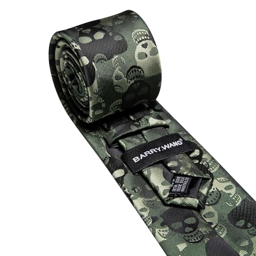 Image of Barry.Wang Man Tie Sets Skull Ties Animal Extra Long Necktie Silk Woven Handkerchief Cufflinks Festival Party Gift