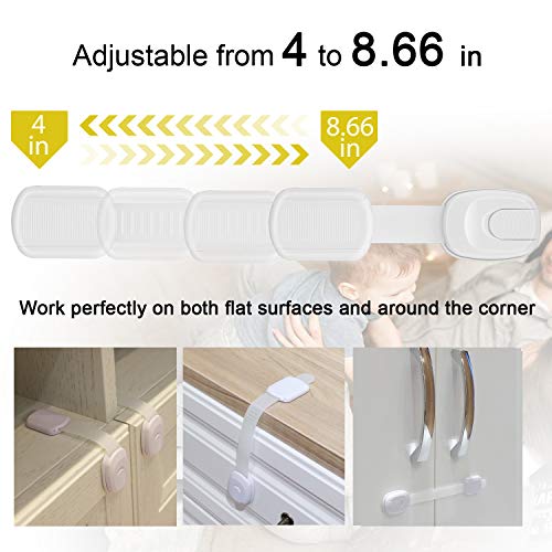 Betertek Cabinet Locks Child Safety Refrigerator Lock Drawer Locks Baby Proof Fridge Lock Kids Safety Latches Strap Locks (10 pack) for Dresser, Toilet Seat, Oven, Dishwasher, with Extra Adhesive - Thumbnail 4