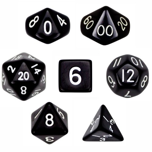 Wiz Dice 7 Die Polyhedral Set - Solid Black with Velvet Pouch