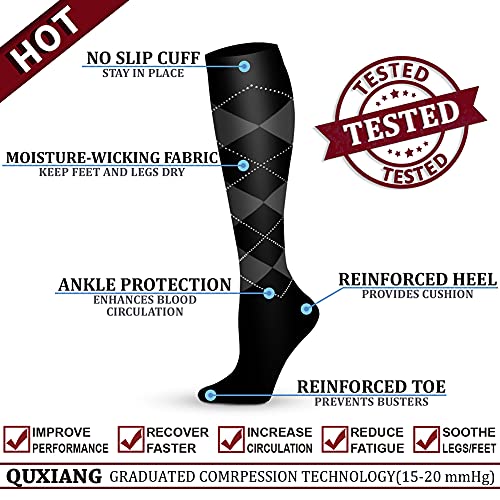 Image of QUXIANG Copper Compression Socks for Women & Men Circulation (8 Pairs) - Best for Running Athletic Cycling - 15-20 mmHg