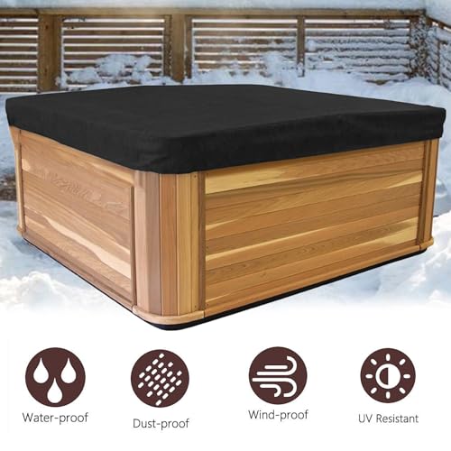 Bemaxy Square Hot Tub Cover - 210D Oxford Fabric Waterproof Heavy Duty 86" x 86" x 12", Black, 218 x 218 cm (Square) - Image 3