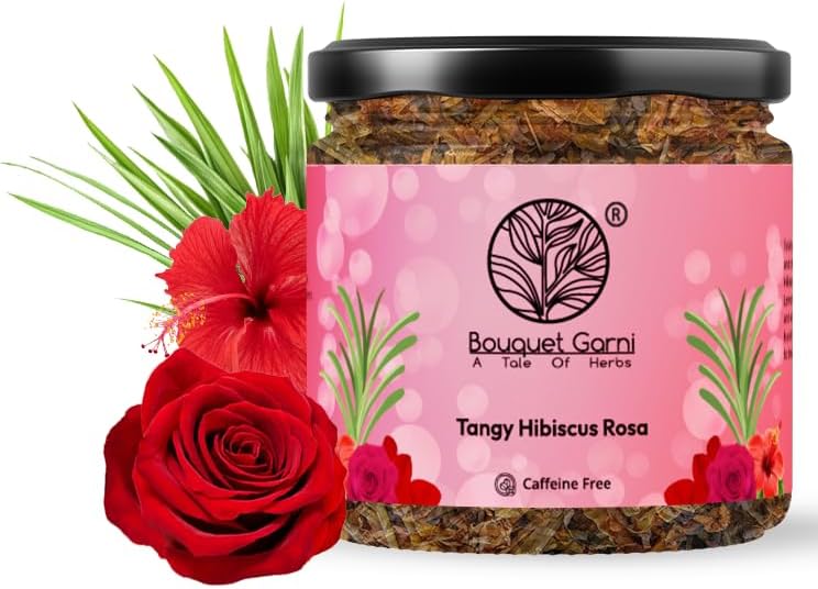 Bouquet Garni - Tangy Hibiscus Rosa, Floral & Tangy taste, Herbal Tea, Stress and Anxiety, Hibiscus Rose Lemongrass, Caffeine Free, 40+ Serves