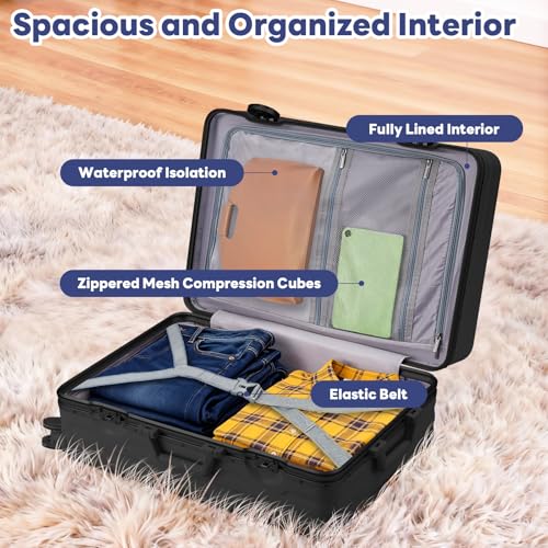 20 Inch Carry On Luggage, Zipperless Luggage with Spinner Wheels, Airline Approved Suitcase with Cup Holder, TSA Lock and USB Charger for Travel, Black - Image 3