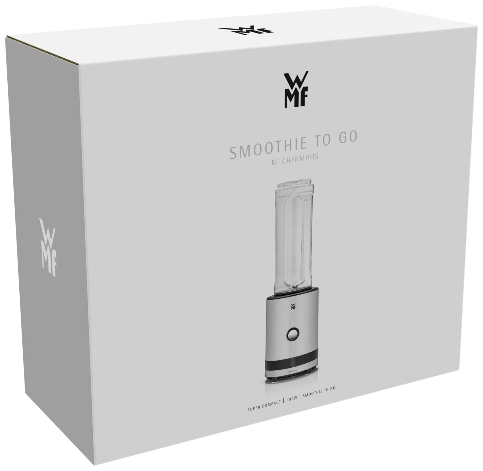 WMF Küchenminis Smoothie-to-go, Smoothie Maker klein, Mini Standmixer mit zwei Mix-/Trinkbehältern 0,6l, 300 W, edelstahl matt