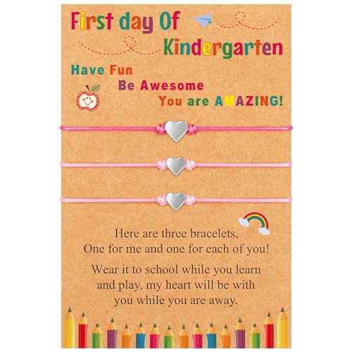 Image of Back to School Supplies, First Day of Kindergarten Bracelet, Back to School Bracelet Mommy and Me, Prek Matching Wish Bracelets Set, Adjustable Bracelet for Boys Girls Gifts Stuff Bulk