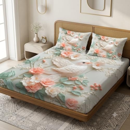 Image of Premium 7D Printed King Size Bedsheet Set with Pillow Covers Soft Cotton Blend Double Bedsheet for Home (Pillow Covers :18x28 inches Bedsheet :90x100 Light Green)