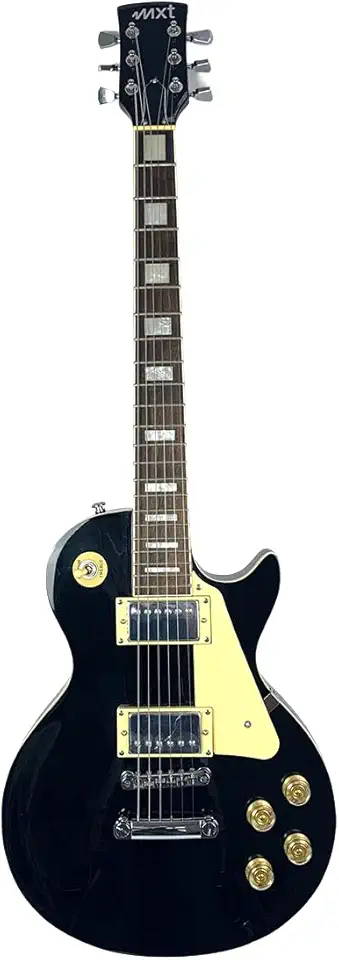 MXT Guitarra Elétrica Les Paul Clássica, Preta, 2 Captadores Duplos, Escala 62,8cm, Ponte Fixa
