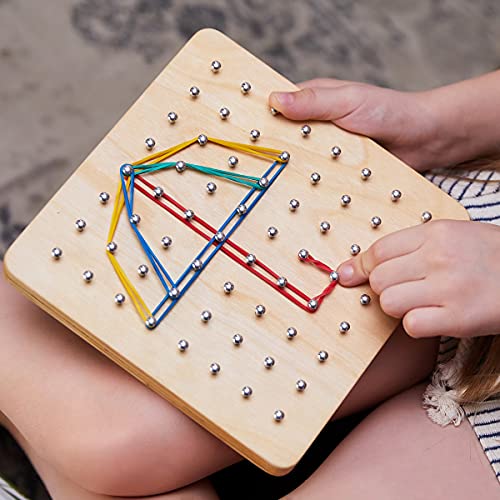 Panda Brothers Wooden Geoboard - Montessori Toys for 3 4 5 Year Old Kids and Toddlers, Educational Toy with 30 Pattern Cards and 40 Rubber Bands to Create Figures, Brain Teaser STEM Toy Geo Board - Image 3