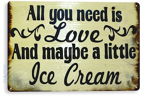 Tinworld Tin Sign: Love & Ice Cream Metal Decor Wall Art Kitchen Candy Store A109