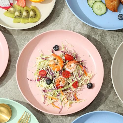 Image of Wheat Straw & Bamboo Fiber Plates Set, Lightweight Unbreakable Dinner Plates, Microwave and Dishwasher Safe, Plates Easy to Clean & Reusable (9 Inches, Cream, Set of 4)
