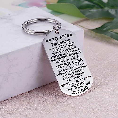 Image of Aesnefe To My Daughter Keychain With Inspirational Quotes - Gifts From Dad 'I Want You to Believe' - Keyring for Teen Girls, Christmas, Birthday, Graduation Idea, Silver