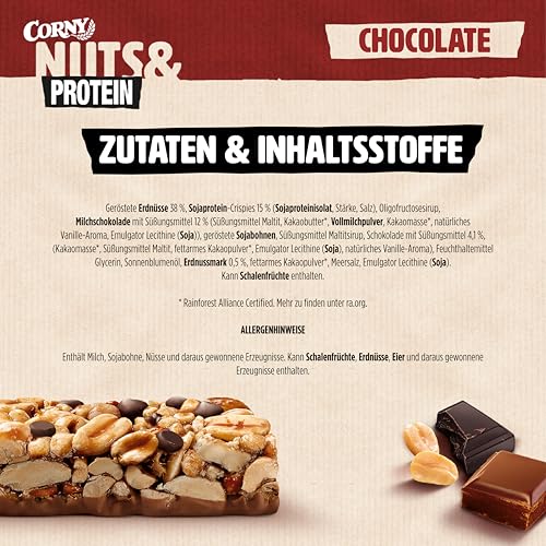 Corny Nussvoll Protein Chocolate | Nussriegel & Proteinriegel ohne Zuckerzusatz | Mit 38% Nüssen & 25% Eiweiß | 3 x 35 g