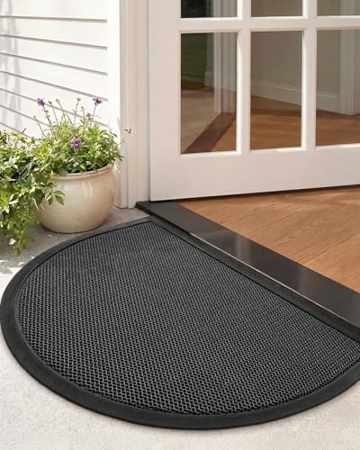 Color&Geometry Outside Front Door Mat, 24"x36" Half Circle Black Grey