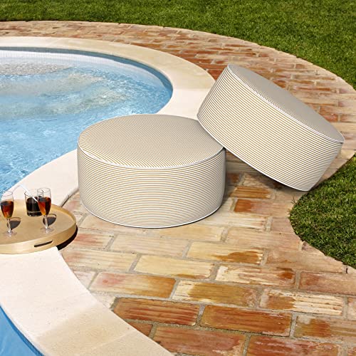 Melody Elephant Inflatable Stool Ottoman, Footrest Ottoman with Handle, Outdoor or Indoor Round Portable Stool for Patio Home Decoration, 21x9 Inch, Stripe Beige by Melody Elephant - Image 5