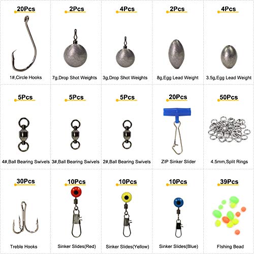 Croch 216個 タックルボックスアクセサリーキット 釣り用仕掛け小物 セット 釣りウェイト+釣り分割リング+サークルフック+トレブルフック+スイベル+釣りビーズ +ジップ スライダー+釣り糸からフックスイベルシャンククリップコネクター 5枚目