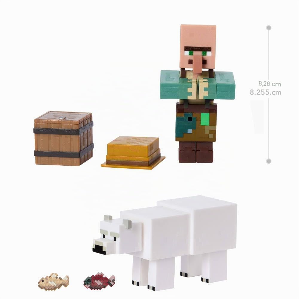 Mattel Minecraft Actionfiguren & Zubehör, 2 Packungen, 8,3 cm Maßstab mit Pixel-Design, Sammler-Spielzeug-Set (Figuren können variieren)