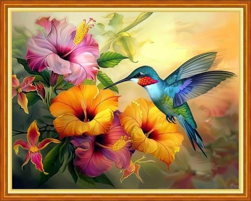 Image of Dimensean Stamped Cross Stitch Kits Full Range of Embroidery Patterns Starter Kits for Beginners Adult DIY Cross Stitches Needlepoint Kits 11CT- Garden Hummingbird 16x20 inch