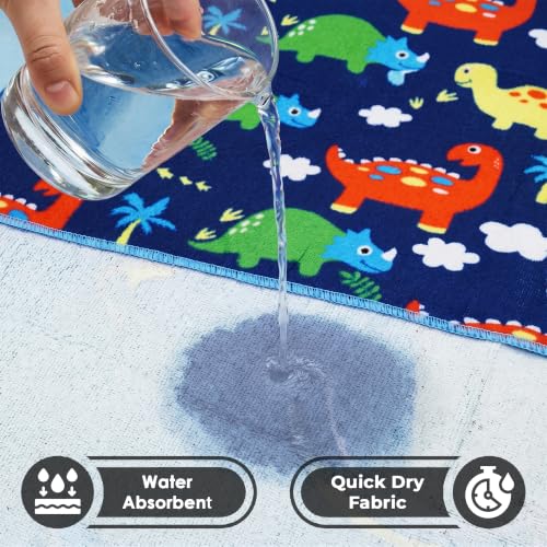 Image of Kids Poncho Towel 120x60 CM, Dinosaurs, Navy Blue