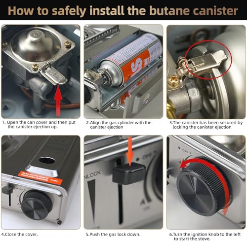 1-Burner Butane Camping Stove with Windblocker,10000 BTU Portable Camp Gas Stove for Outdoor Cooking,Camping,Tailgating, Stainless Steel Single Burner with Carry Case - Image 5