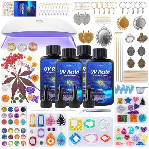 Image of FUHITIM UV Resin Jewelry Making Kit, UV Resin Kit with Light and Molds 400g | Crystal Clear UV Resin,DIY Jewelry Making Kit, Resina Starter Kits for Keychain Earring Necklace Rings and More